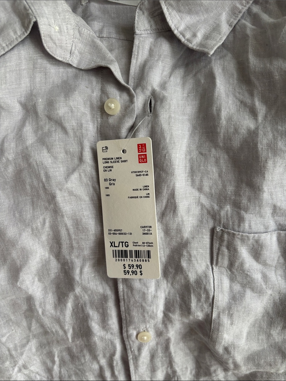 UNIQLO Men's Light Gray Linen Button-Up Shirt - Picture 2 of 6